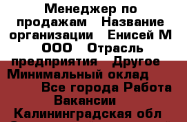 Менеджер по продажам › Название организации ­ Енисей-М, ООО › Отрасль предприятия ­ Другое › Минимальный оклад ­ 100 000 - Все города Работа » Вакансии   . Калининградская обл.,Светловский городской округ 